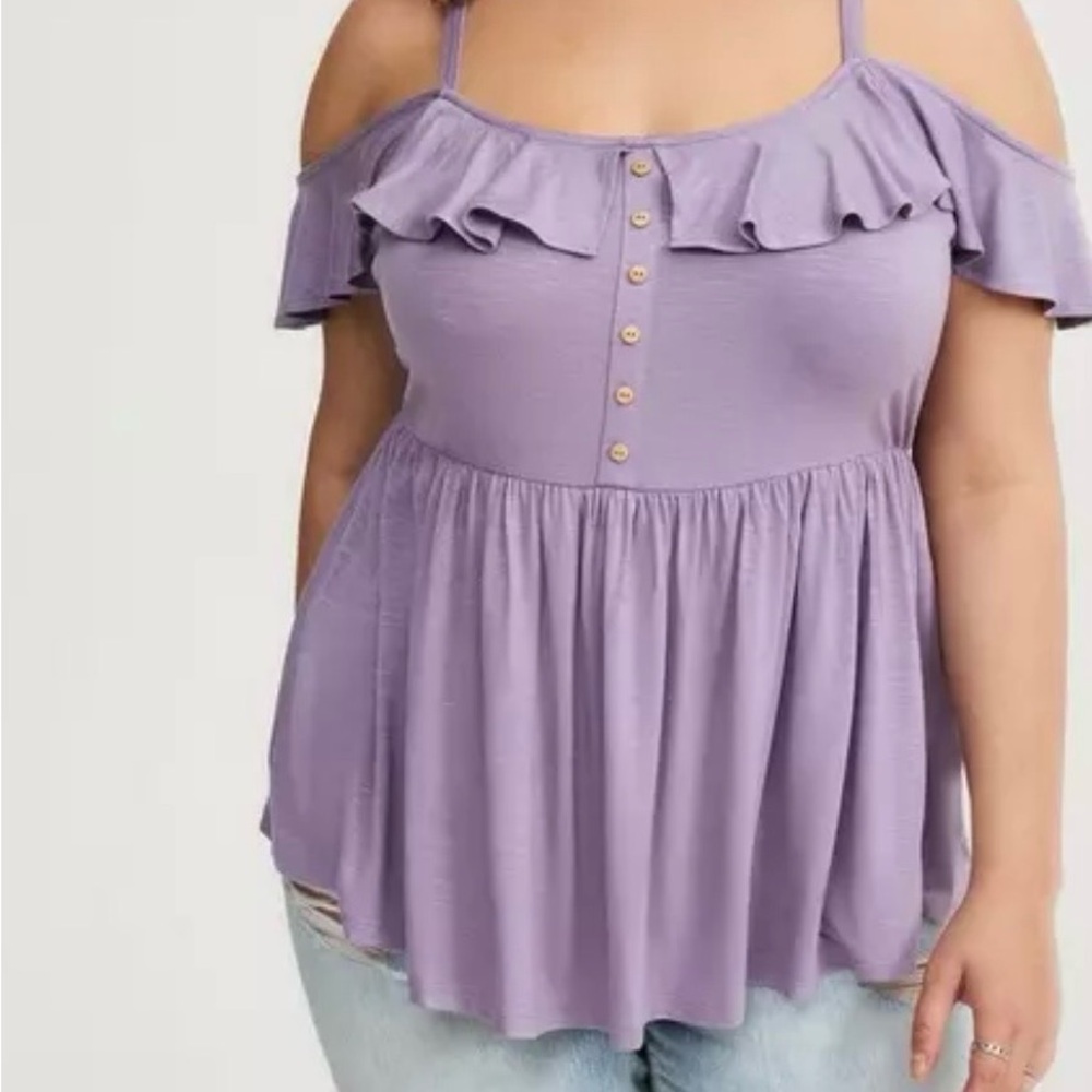torrid Lavender Cold-Shoulder Ruffle Button Camisole